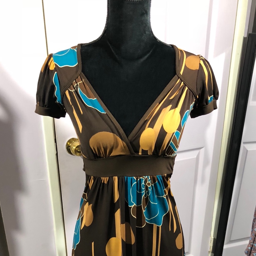 Janette John 3:16 Dress. Brown with turq/gold